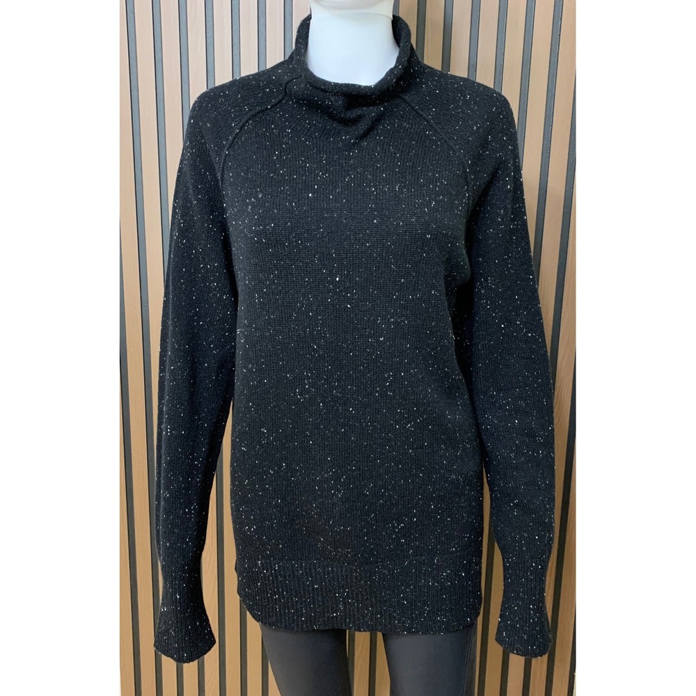 Theory Women's 100% Cashmere Funnel Neck Sweater Black Speckled Large Classic